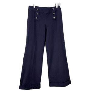 Express Flare Leg Pants Womens Size 4 Navy Blue Sailor Button Front Trousers